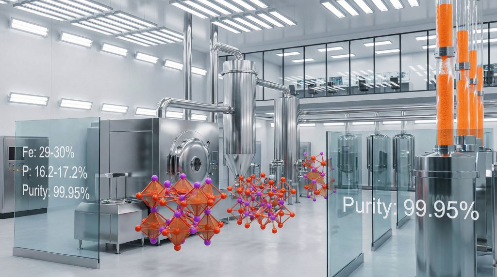 Battery-grade phosphate processing in high-tech facility.