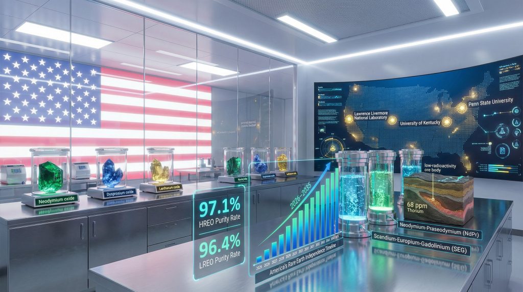 American Rare Earths research lab with minerals.