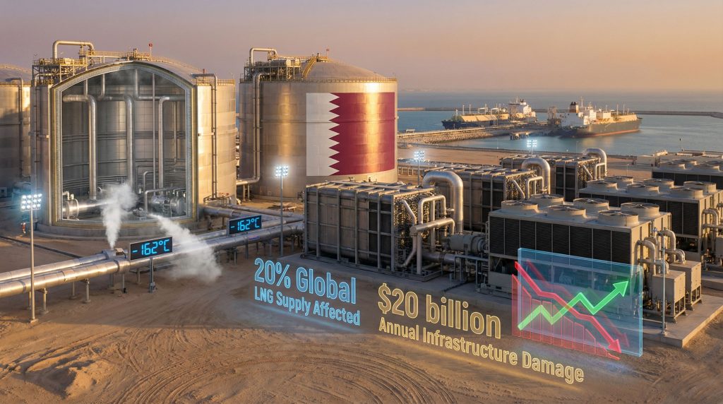 Qatar gas facility indicating infrastructure damage.