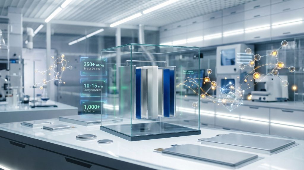 High-tech lab showcasing solid-state battery technology.
