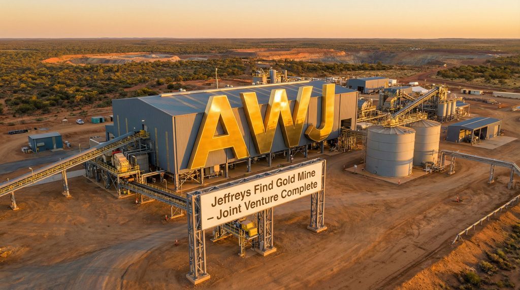 Auric Mining Ltd-AWJ-Jeffreys Find Gold Mine infrastructure at sunset.