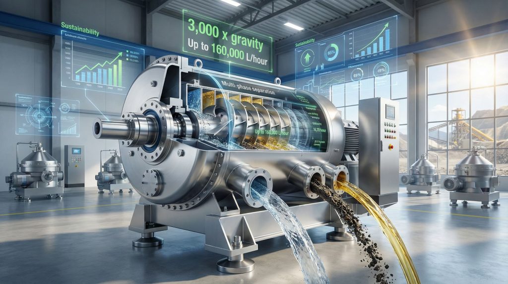 Flottweg centrifugal revolution in industrial setting.