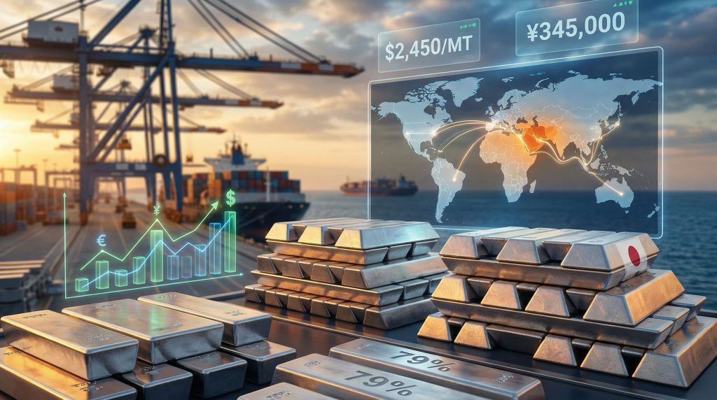 Aluminium bars with global market indicators.