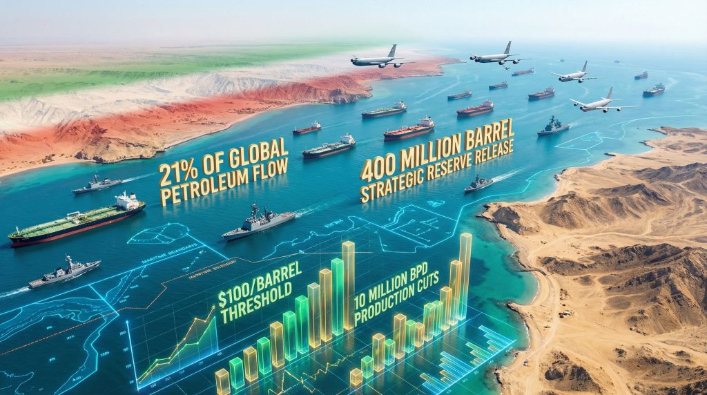 Oil prices impacted by Strait of Hormuz.
