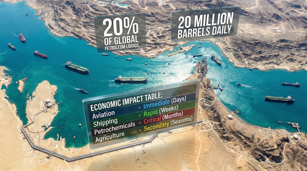 Strait of Hormuz oil crisis visualized.
