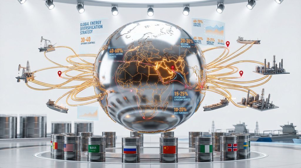 Global crude oil supply diversification network.