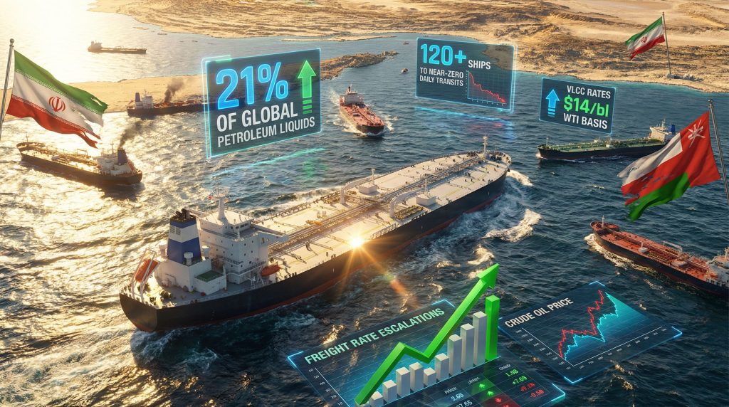 Ships navigate Strait of Hormuz, freight costs rise.
