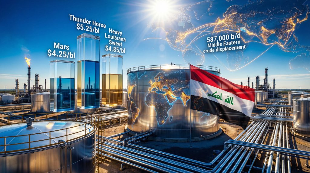 US Gulf crude premiums charted, oil facility.