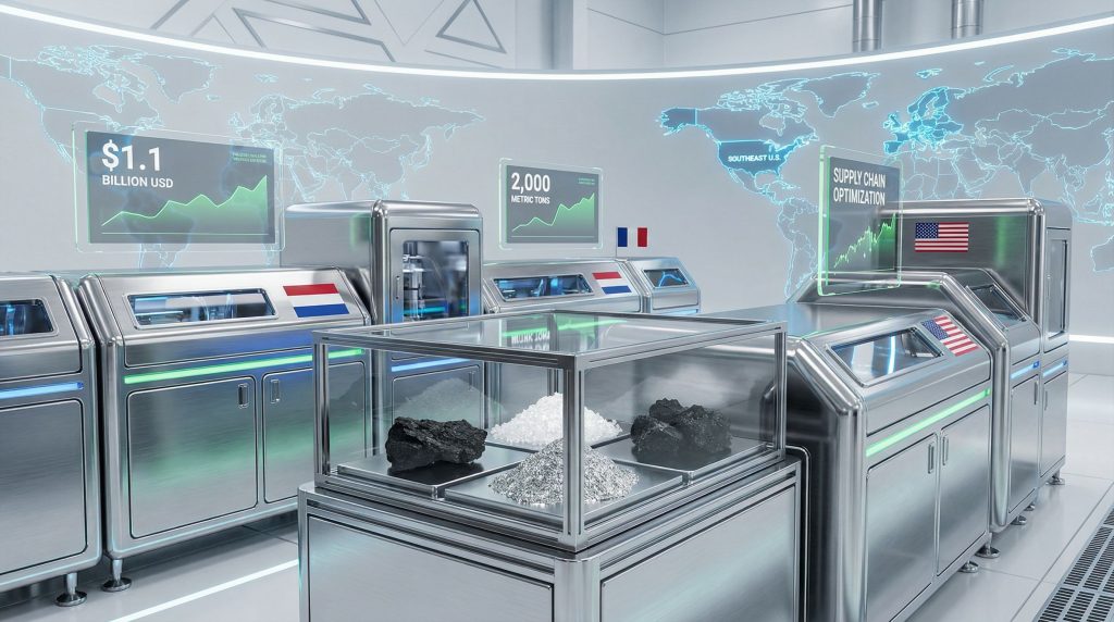 Industrial trading visualization with futuristic technology.