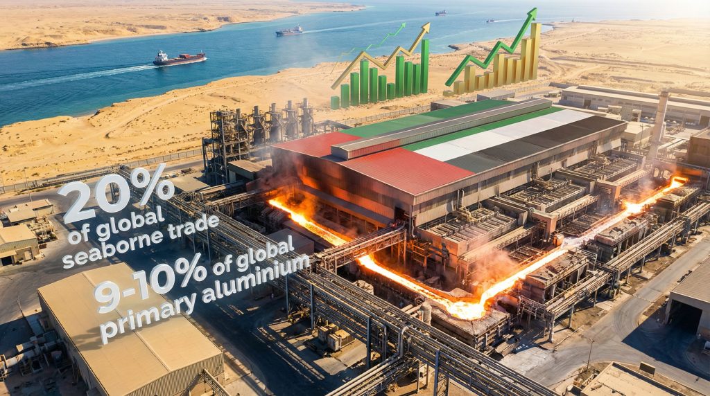Aluminium production with rising graph and statistics.