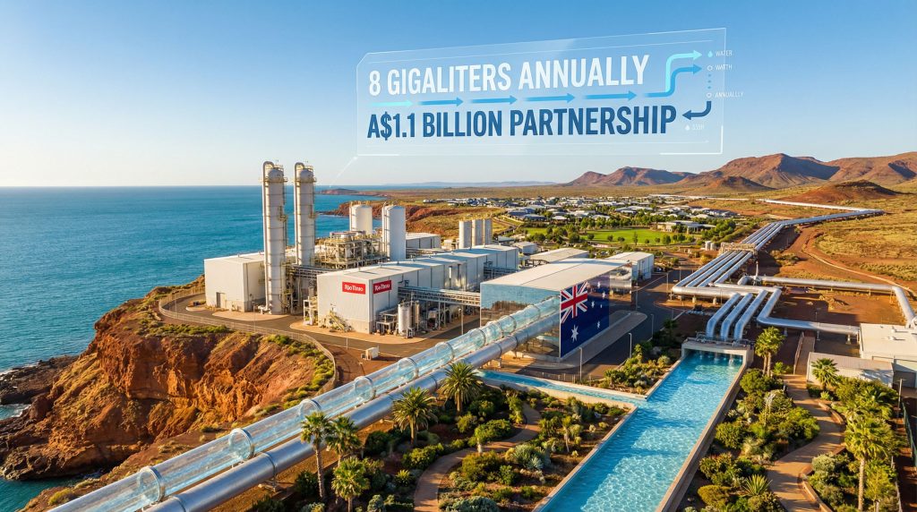 Rio Tinto and Western Australian government desalination project by the coast.
