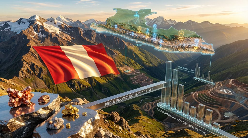 Peru mining concessions law landscape illustration.