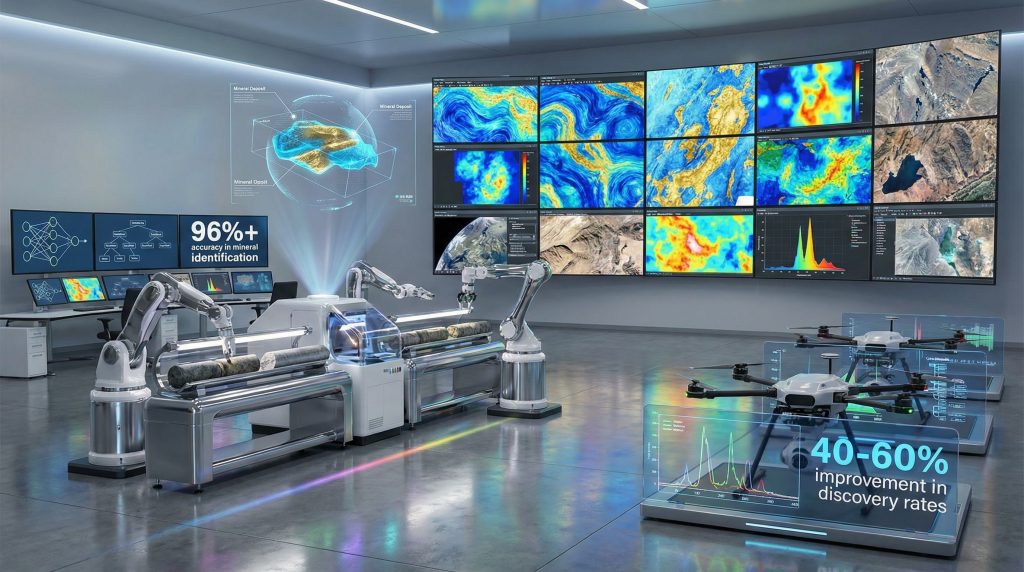 AI in mineral exploration laboratory with robots.