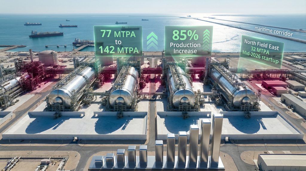 Qatar LNG supply expansion with increased production.