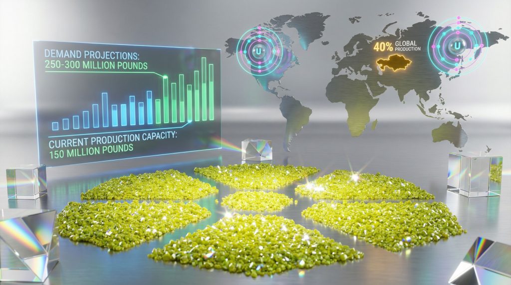 Uranium market uncertainty; production-demand gap visualization.