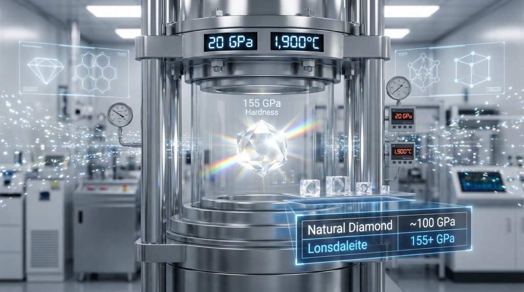 Lonsdaleite synthetic diamond in high-pressure chamber.