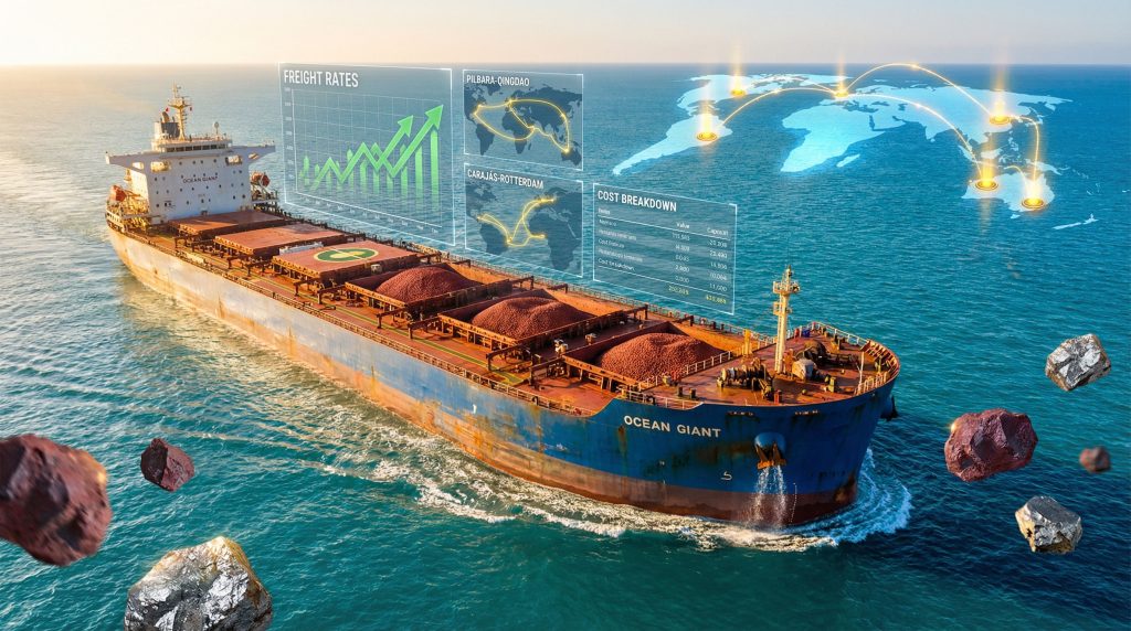 Cargo ship visualizing iron-ore freight costs.