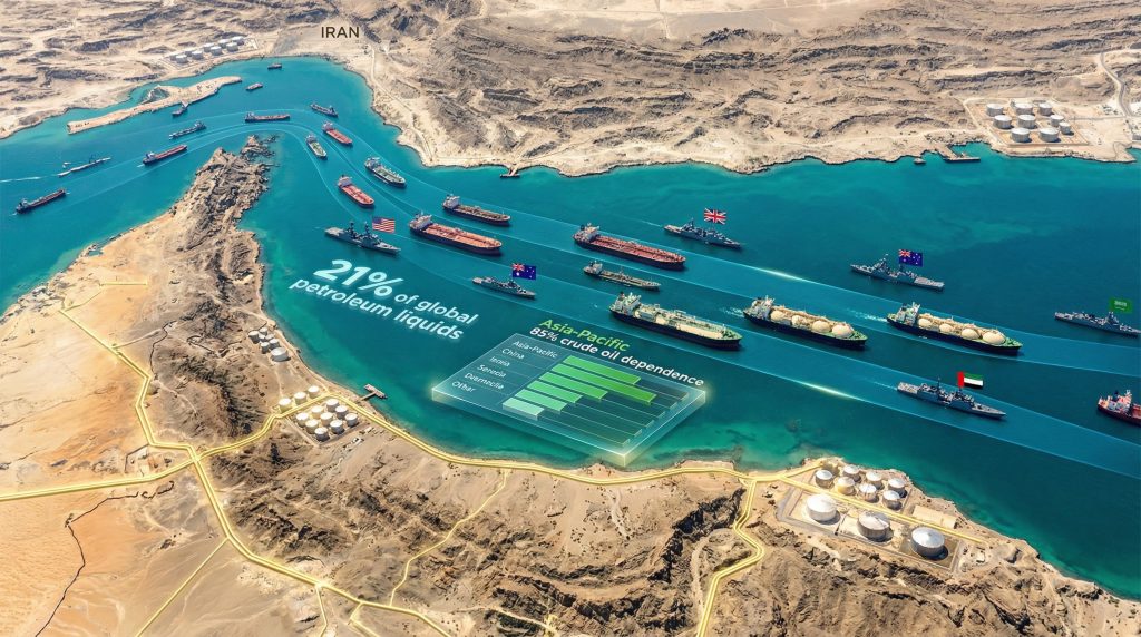 Ships ensuring safe passage in Strait.
