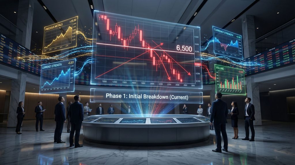 Trading room showing breakdown in stock index futures.