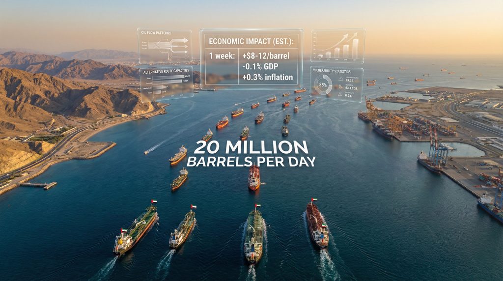Oil tankers navigate Strait of Hormuz.