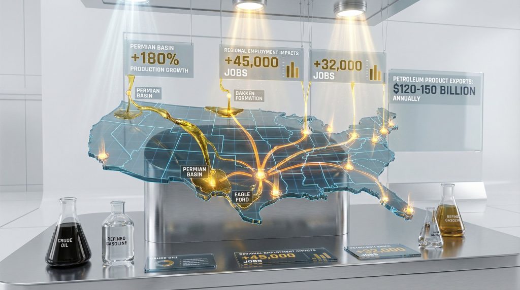 US oil-driven redistribution visual with statistics.