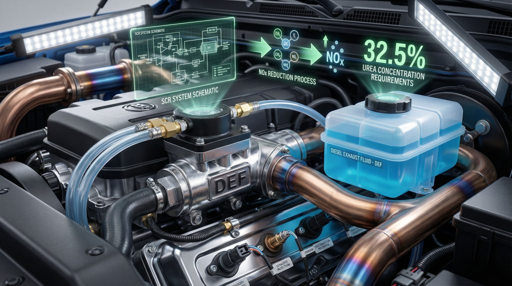 Engine with DEF system schematics display.