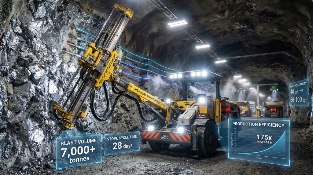 Mechanized equipment operating in galena mine.