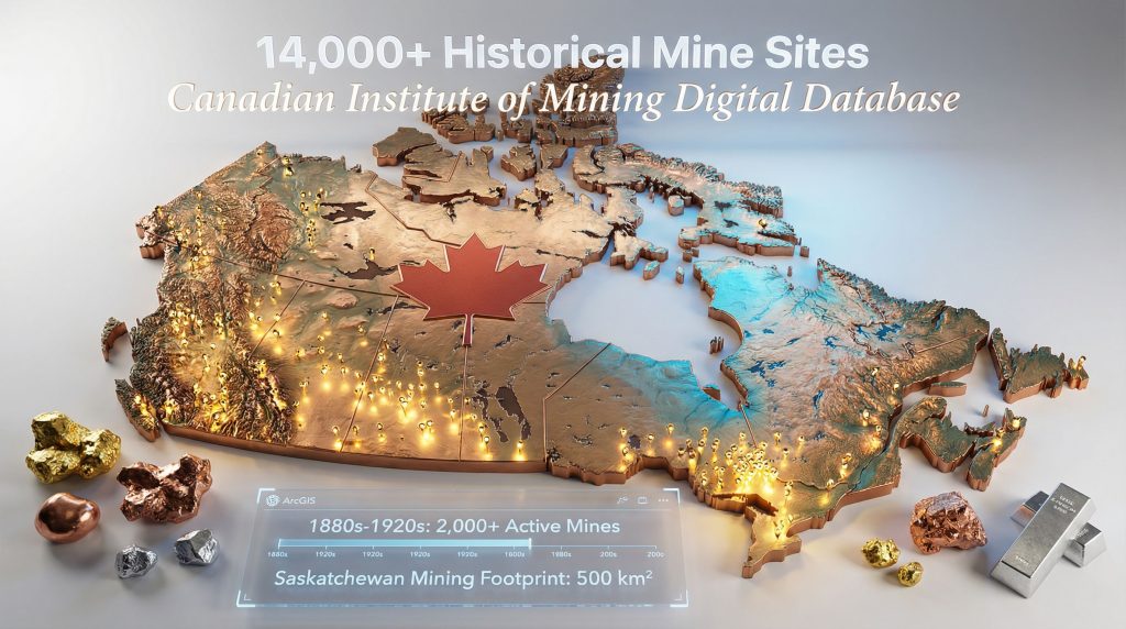 3D map showcasing historical Canadian mines hub.