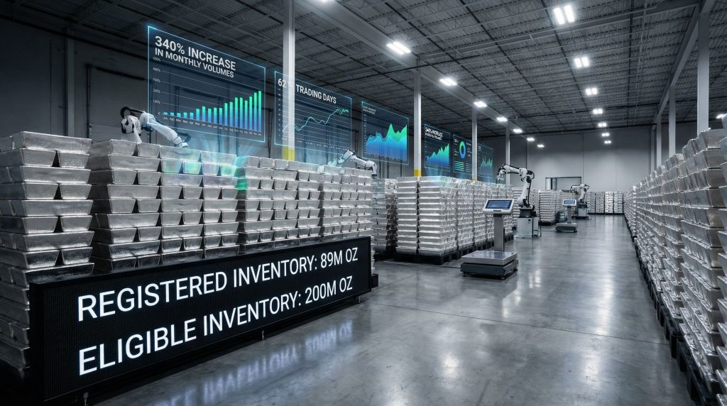 Stacks of silver bars in COMEX vaults.