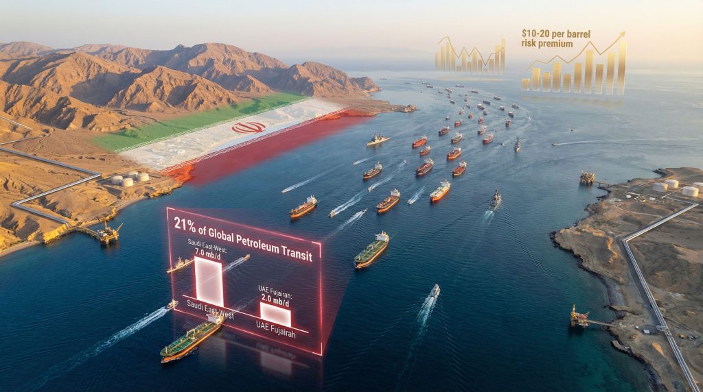 Tanker traffic congestion in Strait of Hormuz.