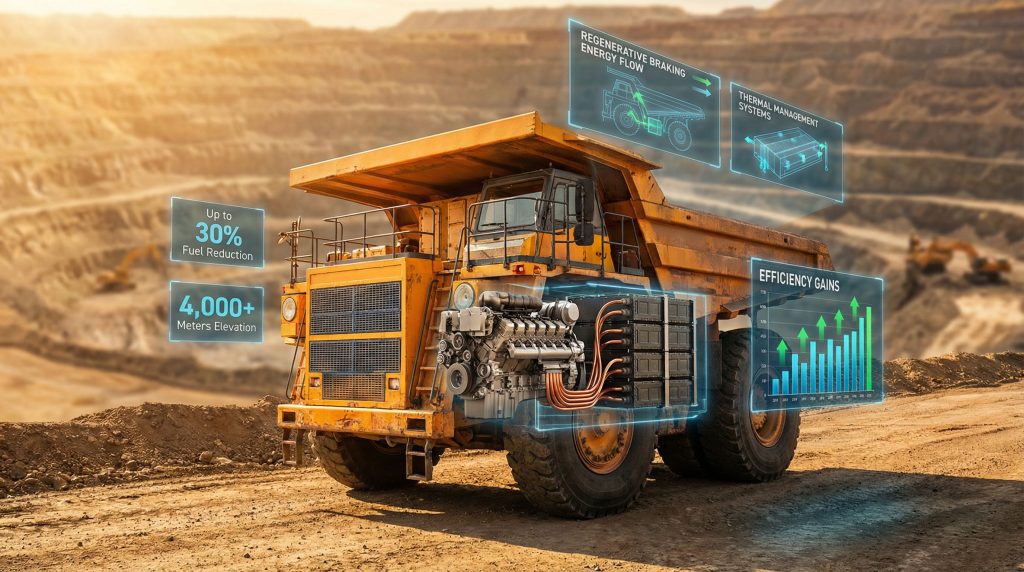 Cummins hybrid-electric mining truck in action.