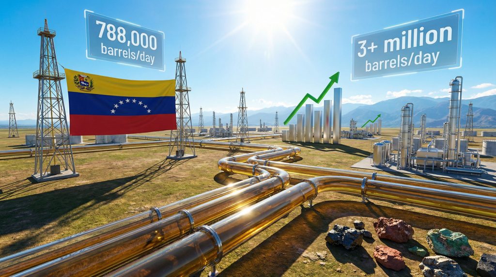 Venezuela oil and mining push visualized with pipelines.