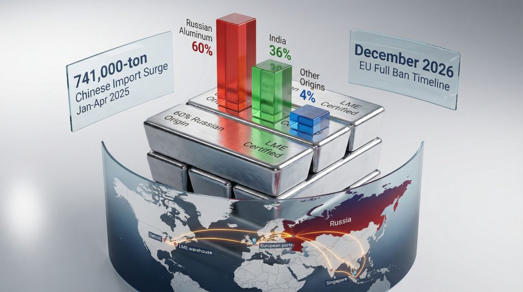 Russian aluminum LME stocks infographic, imports overview.