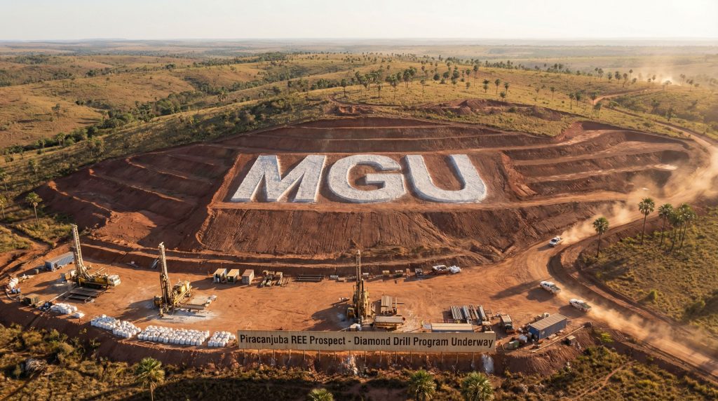 Magnum Mining and Exploration Ltd-MGU-Piracanjuba REE Prospect site landscape view.
