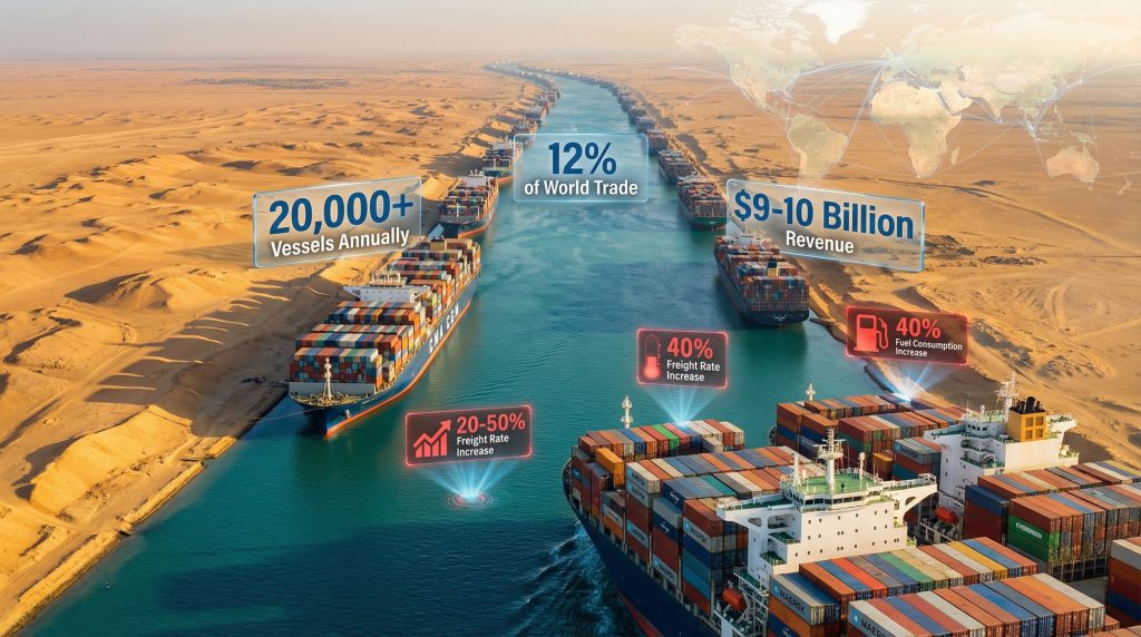Suez Canal trade impact and revenue statistics.