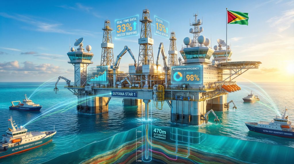 Offshore platform showcasing closed-loop automated drilling.