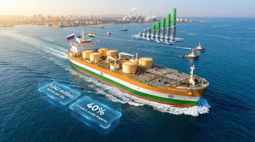 Oil tanker depicting India imports Russian oil.