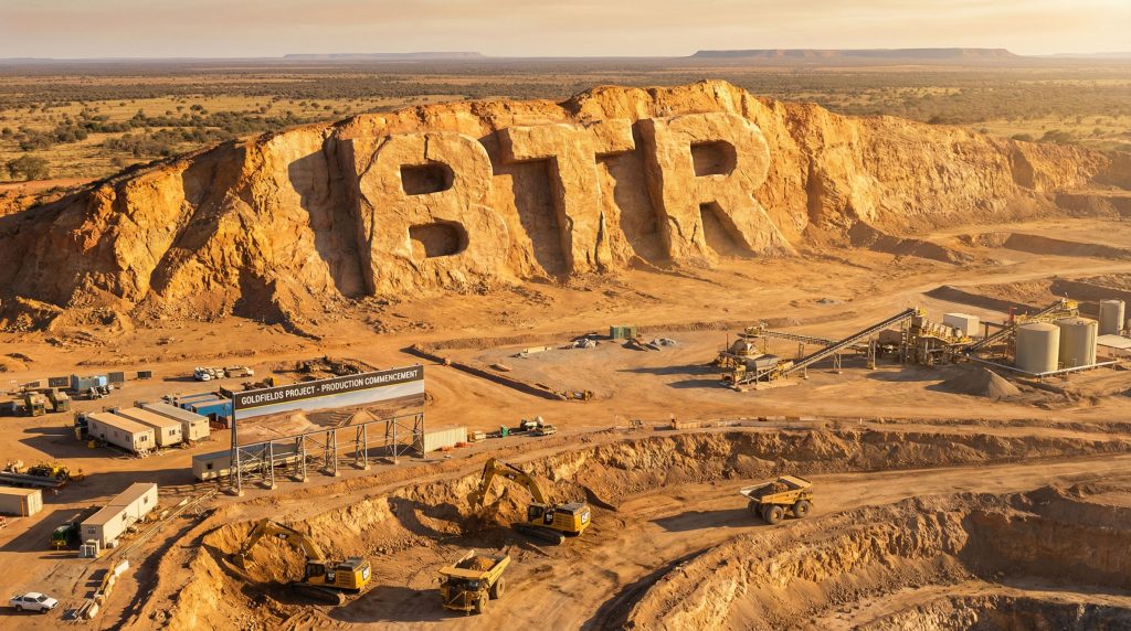 Brightstar Resources Ltd-BTR-BTR carved into quarry landscape, desert.