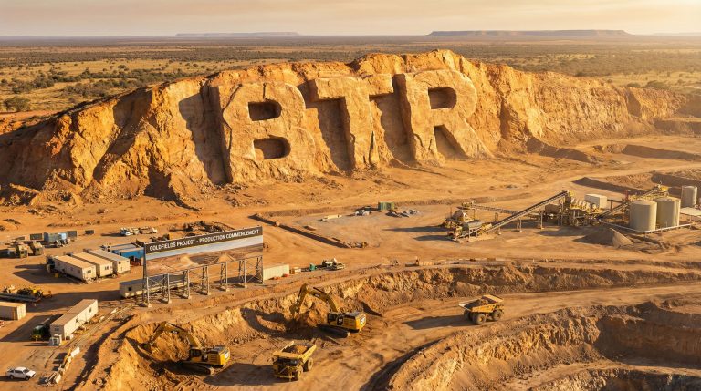 Brightstar Resources Ltd-BTR-BTR carved into quarry landscape, desert.
