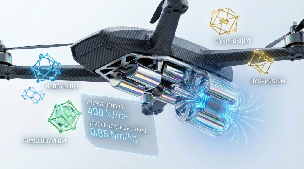 Drone utilizing rare earth magnets for performance.