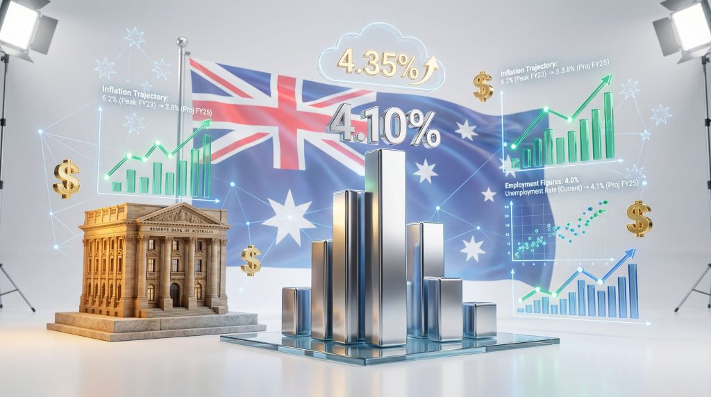 RBA interest rate hike with financial graphics.