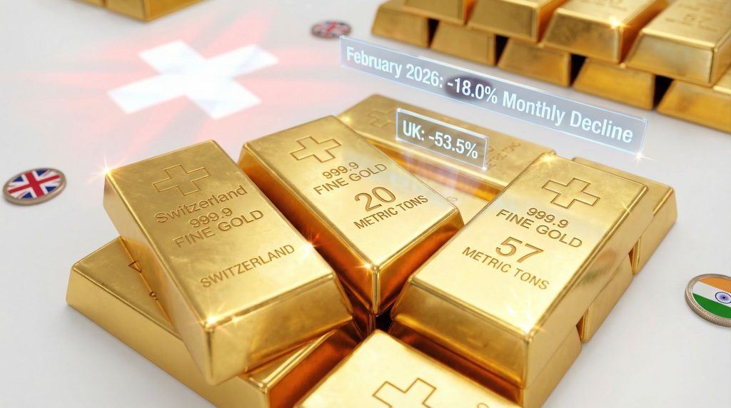 Swiss gold exports drop, bars with data.