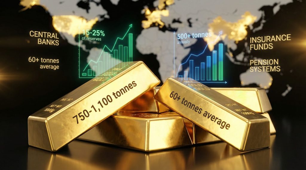 Gold bars signify institutional demand growth.