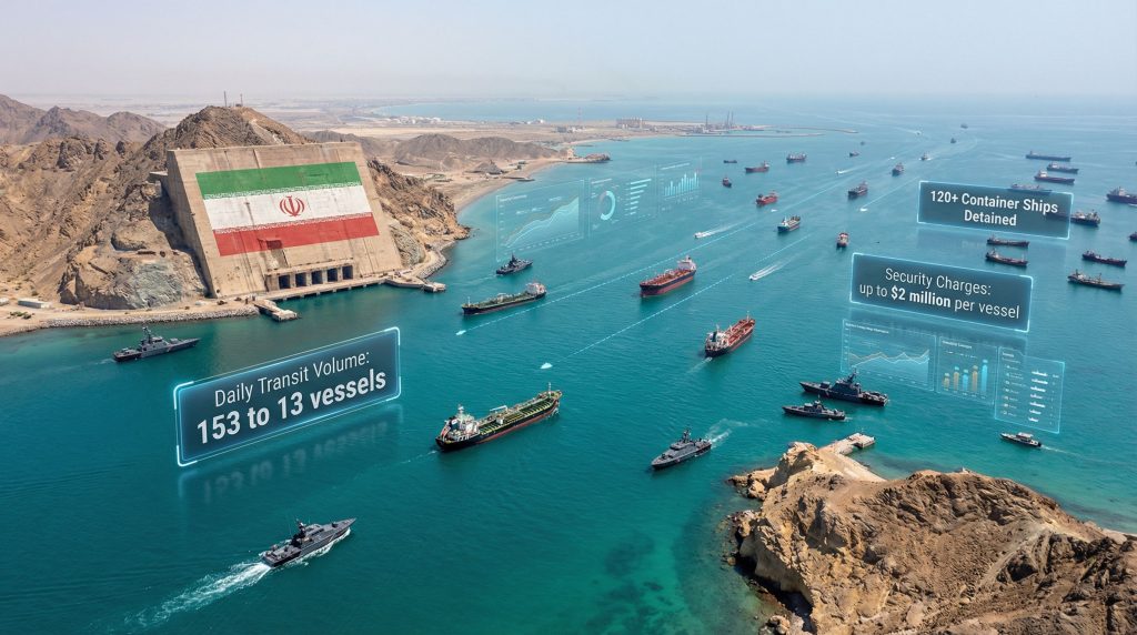 Ships detained in Strait of Hormuz.