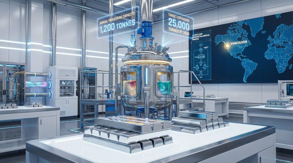 Futuristic lab scene displaying Vancouver PGM facility expansion.