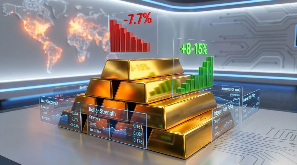 Gold prices fluctuating due to war effects.