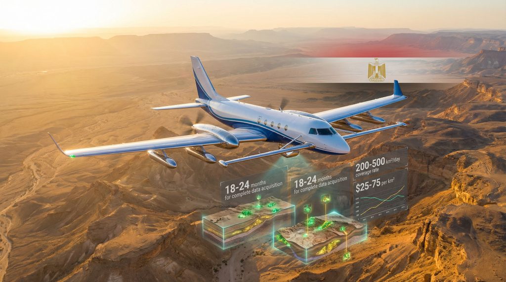 Airplane over desert, aerial survey graphics.