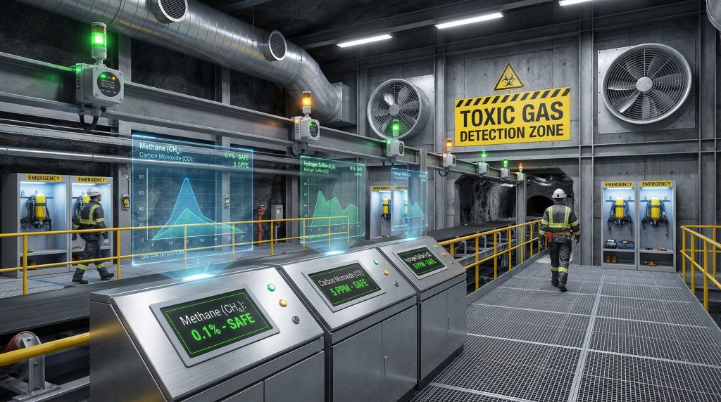 Underground coal mine toxic gas detection zone.