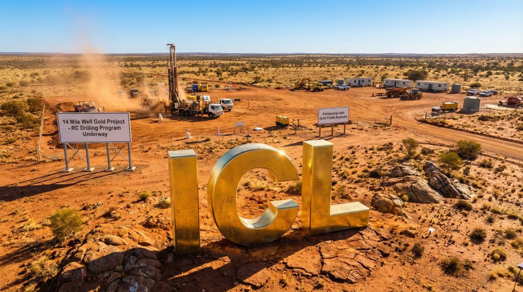 Iceni Gold Ltd-ICL-Gold project drilling site in desert.
