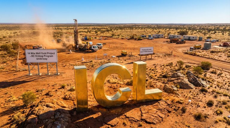 Iceni Gold Ltd-ICL-Gold project drilling site in desert.